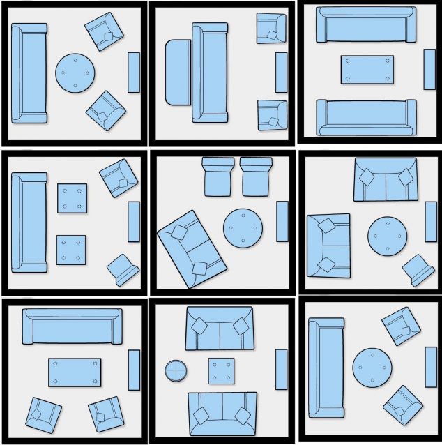 studio apartment living furniture arrangement 634x638 How to Set The Furniture Arrangement in Your Living Room