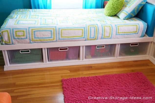 twin corner beds with under bed storage using sterilite plastic kids twin storage beds kids twin storage beds 634x421 12 Awesome Kids Storage Bed That Will Make an Impression