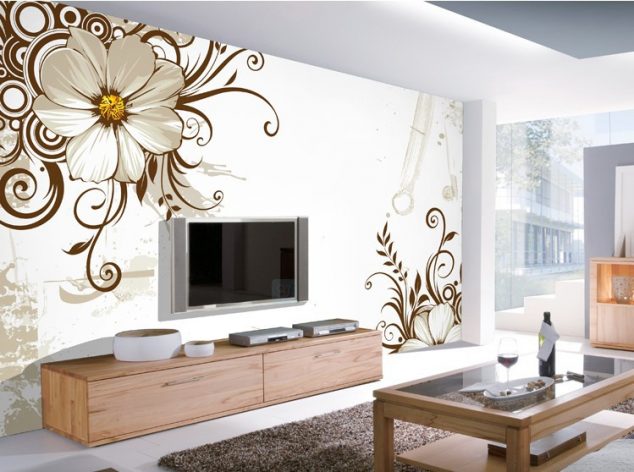 wallpaper home decor 294 3d flower wall decor living room picture 749 x 558 634x472 12 3D Wallpaper for TV Wall Units That Will Make a Statement