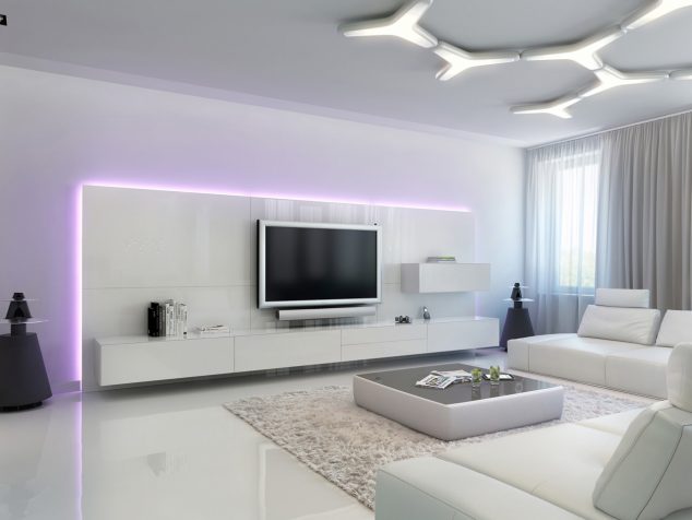 18 Marvelous LED Lights For TV Wall Units You Must See Today 2 White entertainment wall 634x476 18 Marvelous LED Lights For TV Wall Units You Must See Today