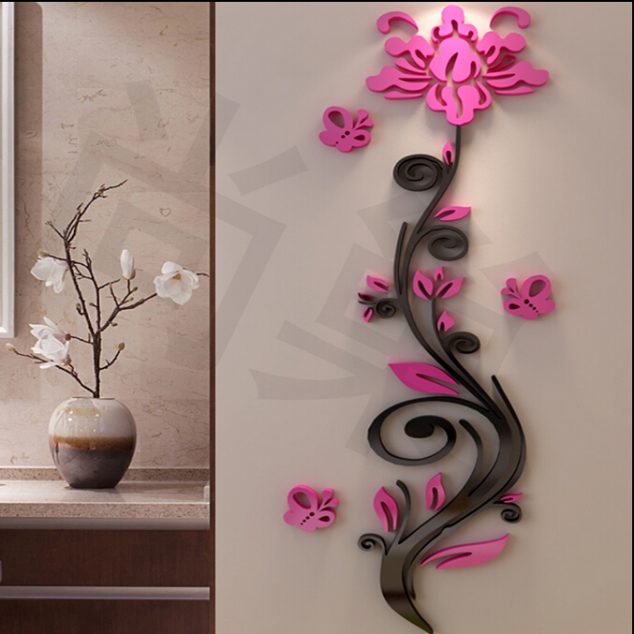 2015 rosas cristal acrC3ADlico pegatinas de pared 3D acrC3ADlico pegatinas para entrada salC3B3n TV sofC3A1 telC3B3n 634x634 15 Fancy 3D Wall Stickers to Ruin Your Heart
