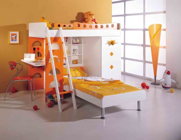 15 Multi Functional Kids Bed With Desk to Inspire Your Next Level Bunk Beds Orange Color Schemes with Stairs 940x729 634x492 15 Multi Functional Kids Bed With Desk to Inspire Your Next Level