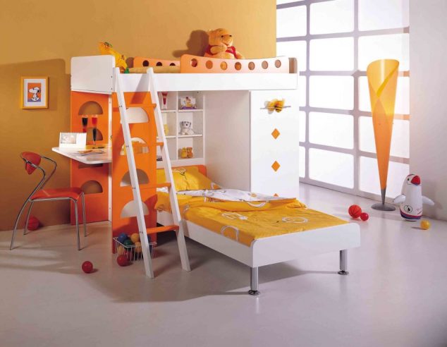 Bunk Beds Orange Color Schemes with Stairs 940x729 634x492 15 Multi Functional Kids Bed With Desk to Inspire Your Next Level