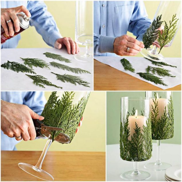 Creative Ideas DIY Evergreen Christmas Candle Holder 634x634 14 DIY Unforgettable Winter Candle Holders That Brings Happiness In The House