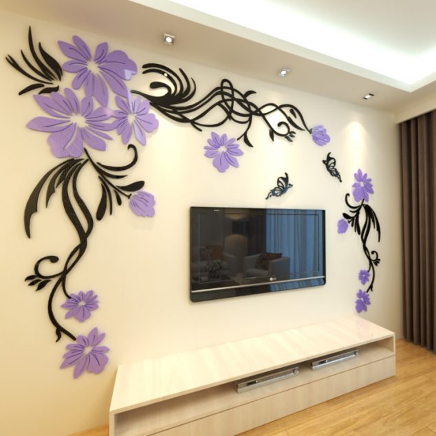 15 Fancy 3D Wall Stickers to Ruin Your Heart Crystal three dimensional wall stickers Living room tv wall acrylic 3d sofa background flower vine butterfly 634x634 15 Fancy 3D Wall Stickers to Ruin Your Heart