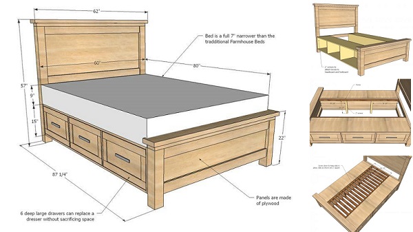 Inspiring DIY Farmhouse Bed With Storage Drawers to Save You Space DIY Farmhouse Storage Bed With Storage Drawers See more at http www.goodshomedesign.comdiy farmhouse storage bed with storage drawers Inspiring DIY Farmhouse Bed With Storage Drawers to Save You Space