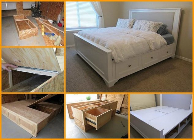 Inspiring DIY Farmhouse Bed With Storage Drawers to Save You Space DIY King Size Storage Bed Tutorial e1434813841303 634x459 Inspiring DIY Farmhouse Bed With Storage Drawers to Save You Space