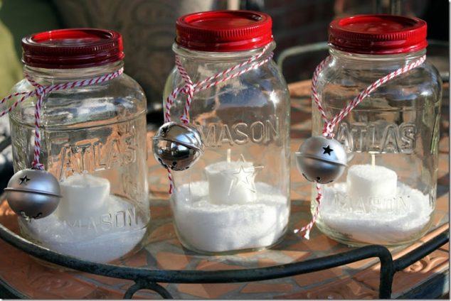 Mason Jars Christmas candle holders 634x424 14 DIY Unforgettable Winter Candle Holders That Brings Happiness In The House