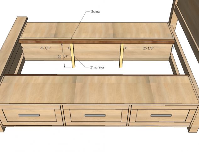 farmhouse20bed20storage2015 634x485 Inspiring DIY Farmhouse Bed With Storage Drawers to Save You Space