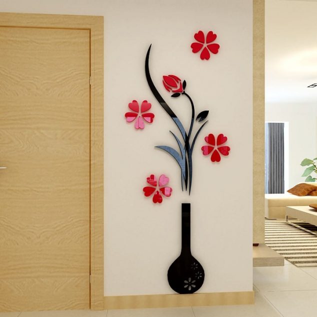 vase plum flower crystal acrylic wall sticker 634x634 15 Fancy 3D Wall Stickers to Ruin Your Heart