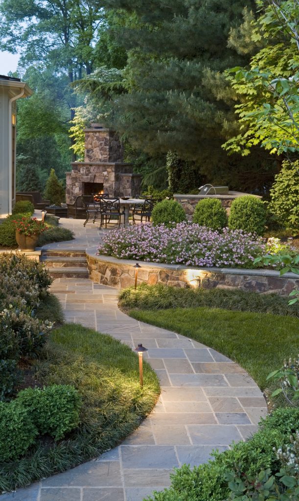 22 backyard landscaping fireplace patio homebnc 611x1024 15 Amazing Garden Walkways That Will Charm You