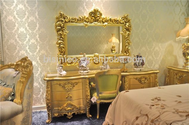 15 Luxury Golden Furniture Ideas To Make Your Day European Brand New Glass Top Wood Dressing 634x421 15 Luxury Golden Furniture Ideas To Make Your Day