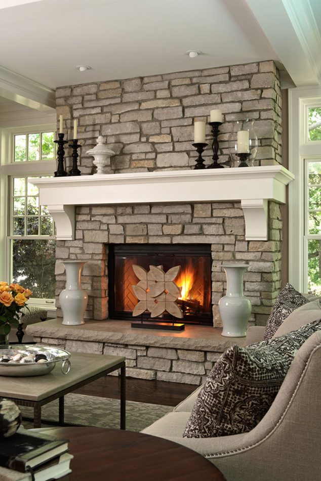 Fireplace Mantel Decorating Ideas For A Cozy Home3 634x951 15 Artistic Stacked Stone Wall to Catch Your Attention