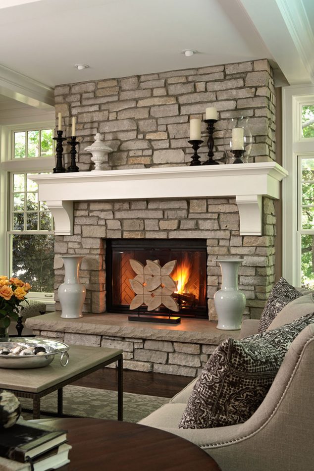 15 Artistic Stacked Stone Wall to Catch Your Attention Fireplace Mantel Decorating Ideas For A Cozy Home3 634x951 15 Artistic Stacked Stone Wall to Catch Your Attention