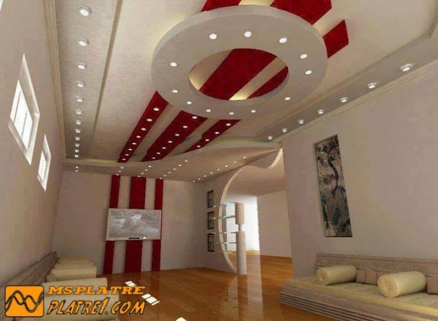Plafond avec spots lumineux en platre 634x465 15 Decorative Ceiling Design Ideas That Are Worth Seeing It