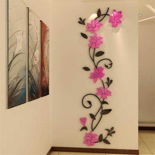Roses Flower vine entrance hallway TV backdrop Sticker Modern 3D font b Crystal b font decorative 634x634 15 Heartwarming 3D Stickers for Exclusive House Walls