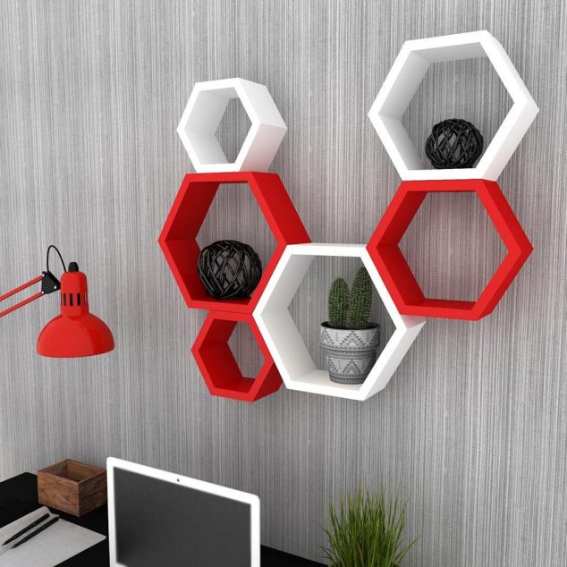 decornation beehive wall shelf set of 6 red white 634x634 17 Awesome Wall Mounted Shelves That are Synonyms For BEAUTY