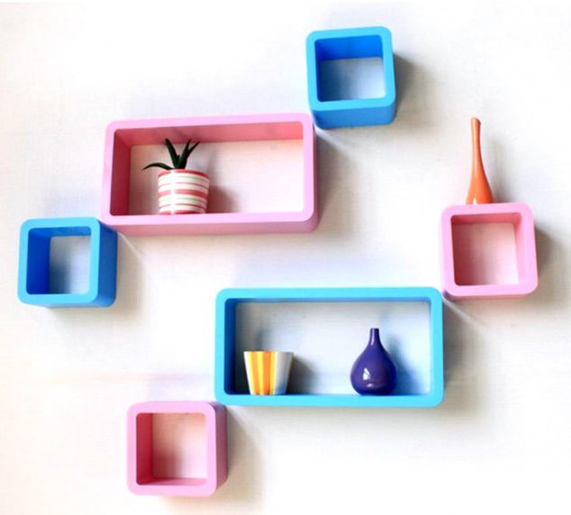 17 Awesome Wall Mounted Shelves That are Synonyms For BEAUTY decornation wall shelf set of six designer wall rack shelves for storage display pink 634x571 17 Awesome Wall Mounted Shelves That are Synonyms For BEAUTY