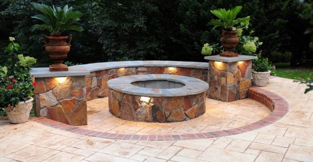 fire pit seat wall stamped concrete salzano custom concrete 74352 634x329 17 of The Most Amazing Seating Area Around the Fire pit EVER