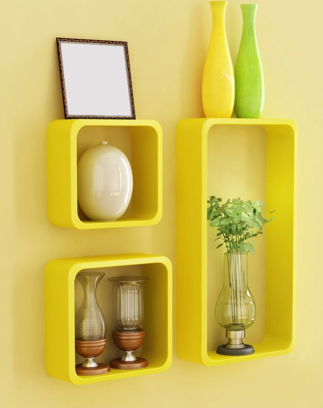 home sparkle set of 3 yellow cube wall shelves sh554 634x799 16 Exquisite Cube Floating Wall Shelves to Make You Say WOW