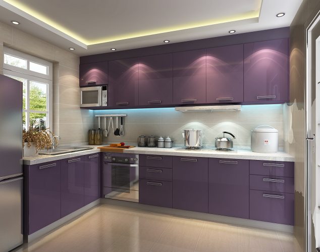15 Elegant Minimalist Kitchen Design That Are Too Good to be Real purple kitchen 11 634x498 15 Elegant Minimalist Kitchen Design That Are Too Good to be Real
