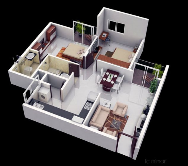 2 YATAK ODALI 3D MAX DAC4B0RE KAT PLANLARI 14 634x558 Amazing Floor Plans Ideas You Wish you Lived in