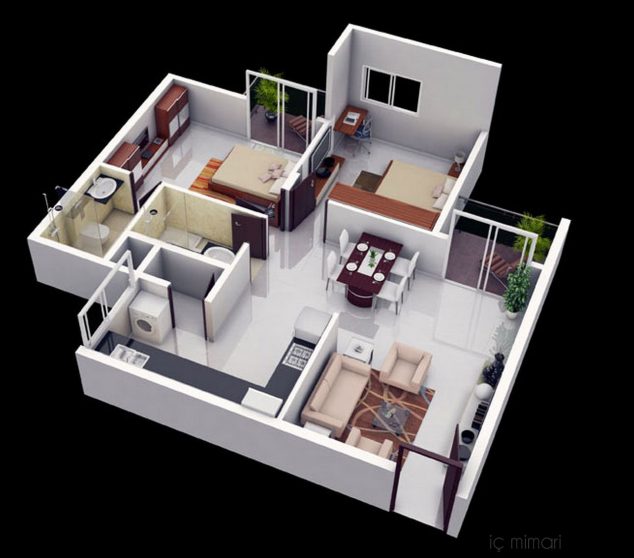 Amazing Floor Plans Ideas You Wish you Lived in 2 YATAK ODALI 3D MAX DAC4B0RE KAT PLANLARI 14 634x558 Amazing Floor Plans Ideas You Wish you Lived in