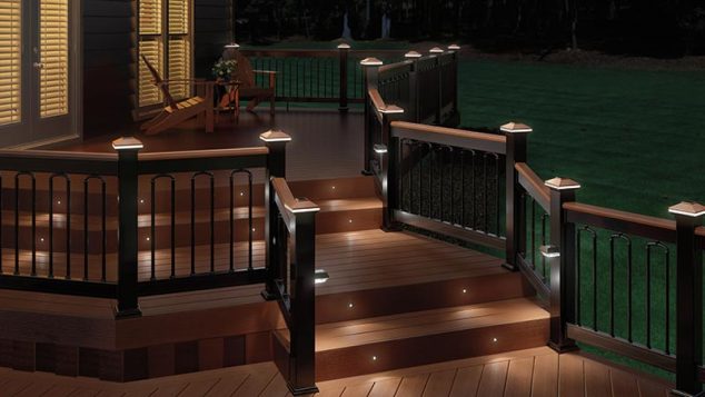 15 Special Deck Lighting Ideas to Delight You Deckorators Black Aluminum Railing Topical Hardware Cap stock 634x357 15 Special Deck Lighting Ideas to Delight You