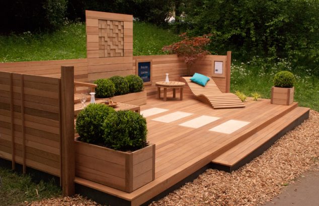 15 Special Built in Bench Planters You Dream About English Garden Joinery Stand Chelsea Flower Show 2012 634x409 15 Special Built in Bench Planters You Dream About