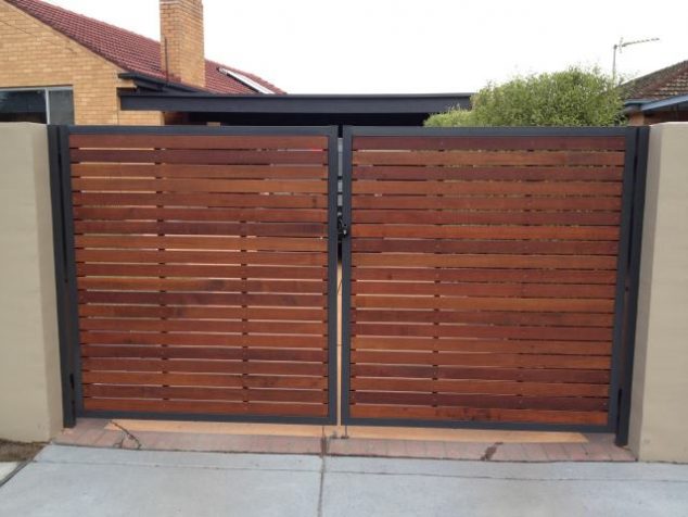 15 Must See Gates Design That are Impossible to Resist Mako Fencing Merbau Slat Powdercoated Steel Frame Gate 634x476 15 Must See Gates Design That are Impossible to Resist