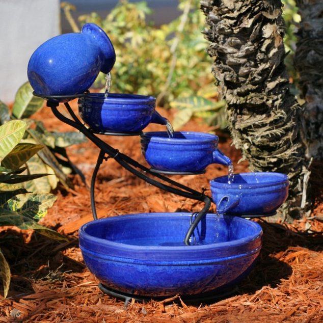 bluebird decor patio water fountains 634x634 How to Turn Broken Flower Pots Into Incredible Water Fountain