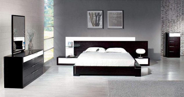 modern white bedroom furniture sets gray wall painting also compact black and white furniture set in picture 634x336 15 Unique Bedroom Furniture Set to Inspire You