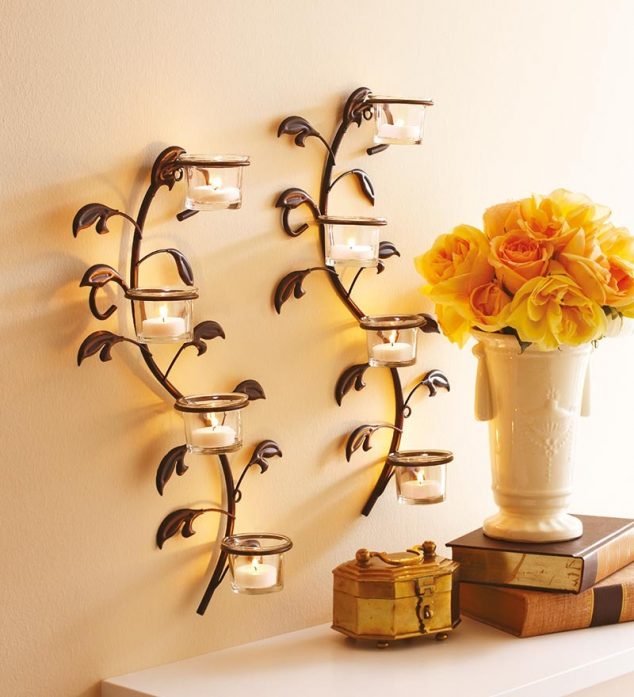 15 Chic Wrought Iron Wall Candle Holders You Will Admire set of 2 hosley wall sconce 40cm long with 6 glass cup candle holders and free 12 tealights h12840 7piwsu 634x697 15 Chic Wrought Iron Wall Candle Holders You Will Admire