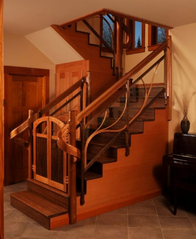 15 Splendid Wooden Staircases You Will Definitely Love vintage wooden staircase with decorative railing also door gate set for calming brown hallway room 634x773 15 Splendid Wooden Staircases You Will Definitely Love