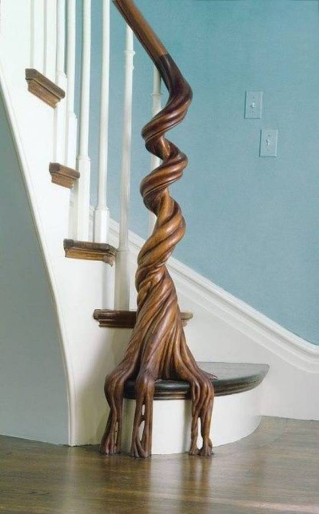 15 Splendid Wooden Staircases You Will Definitely Love wooden root handrail staircase ideas 634x1019 15 Splendid Wooden Staircases You Will Definitely Love