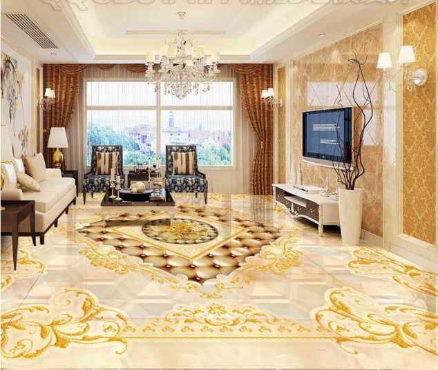 3d pvc flooring waterproof custom self adhesive wallpaper European royal style 3d stereoscopic wallpaper font b 634x536 15 Lovely 3D Epoxy Floor for Spectacular Living Room