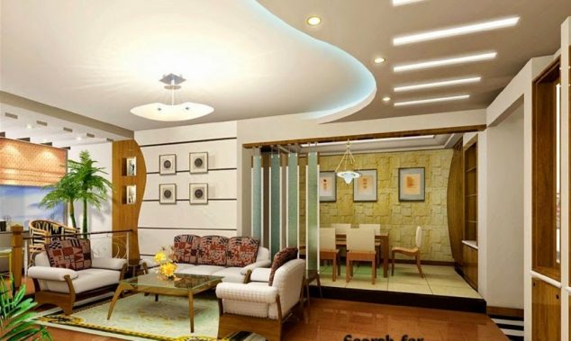 Elegant Gypsum Board Ceiling Ideas for Luxury Living Room Design with Traditional Sofa Set and LED Strip Lighting 634x379 15 Striking Gypsum Board in Living Room