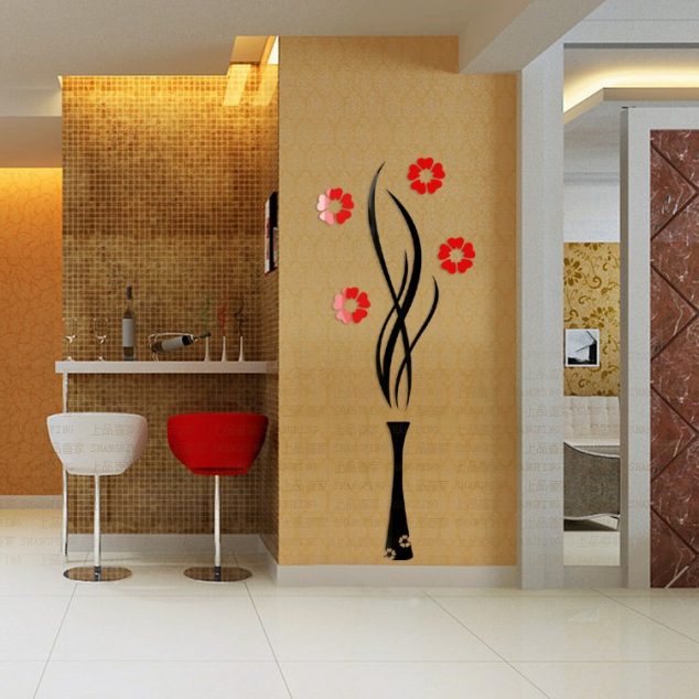 Awesome 3D Stickers for Interior Walls Free shipping Entrance way Vase Acrylic Crystal three dimensional Wall Stickers font b TV b font 634x634 Awesome 3D Stickers for Interior Walls