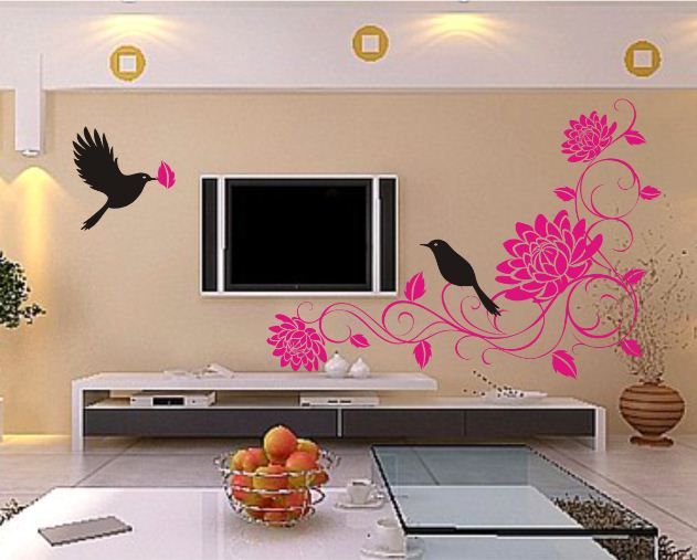 MUDAN Birds Flower Vine Removable Vinyl Art Wall Sticker DIY 3D House Decoration Decals Quote Dining Awesome 3D Stickers for Interior Walls