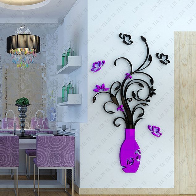 NEW Removable Acrylic 3D Flower Vase Wall Sticker Purple Red Wall Art Mural Decal Home DIY.jpg 640x640 634x634 Awesome 3D Stickers for Interior Walls