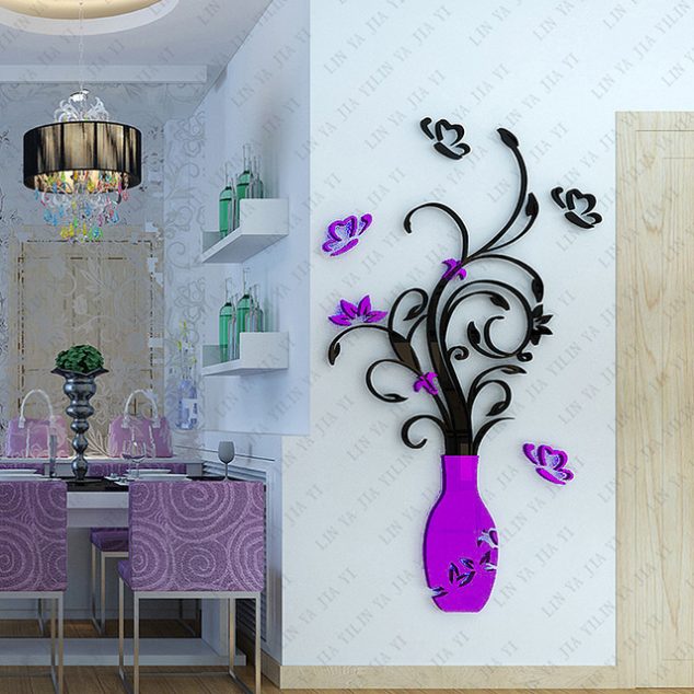 Awesome 3D Stickers for Interior Walls NEW Removable Acrylic 3D Flower Vase Wall Sticker Purple Red Wall Art Mural Decal Home DIY.jpg 640x640 634x634 Awesome 3D Stickers for Interior Walls