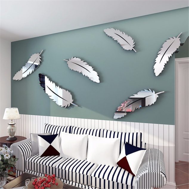 Removable DIY font b Silver b font Feather 3D Mirror Wall Art Stickers Decal Home Kids 634x634 Awesome 3D Stickers for Interior Walls
