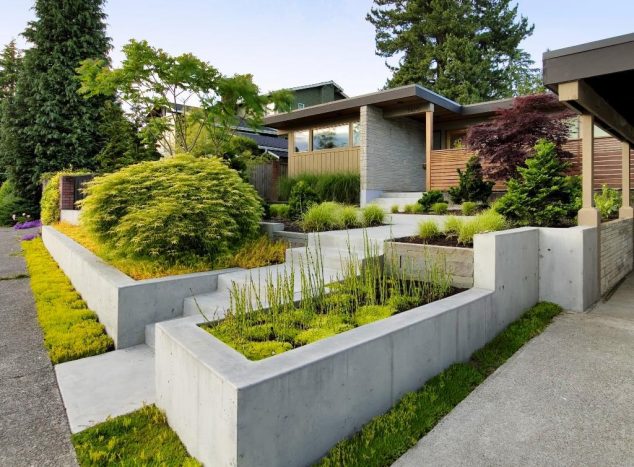 Outstanding Terraced Garden to Make Your Own Paradise Stamped Concrete Retaining Wall 634x467 Outstanding Terraced Garden to Make Your Own Paradise