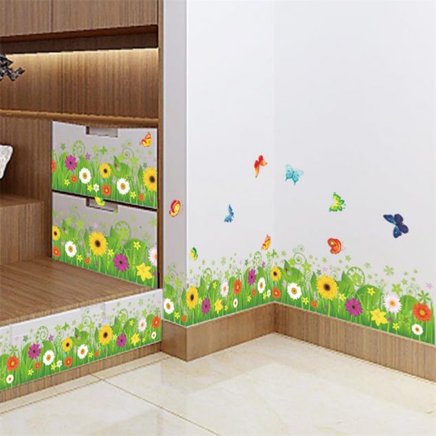 Awesome 3D Stickers for Interior Walls Sunflower Kitchen Removable skirting board flooring angular line 049 Wall Sticker Window Home Decor Decal Mural 634x634 Awesome 3D Stickers for Interior Walls