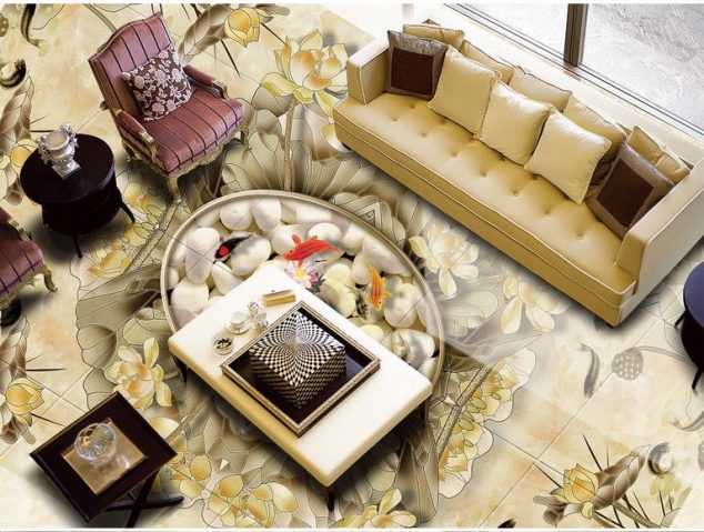 font b 3d b font font b floor b font custom wallpaper living room Lotus 634x479 15 Lovely 3D Epoxy Floor for Spectacular Living Room