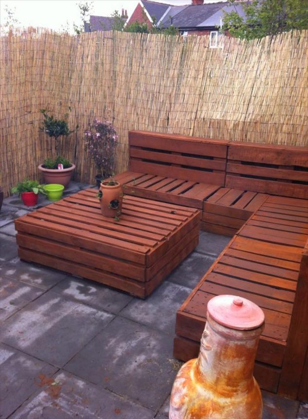 pallet garden furniture plans 634x864 13 Cool DIY Outdoor Furniture Made of Pallet