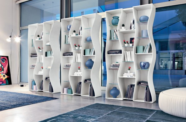 Modern Bookshelves That Will Drive You Crazy Angelo Tomaiuolo Onda Book Shelves Blue 600x395 Modern Bookshelves That Will Drive You Crazy