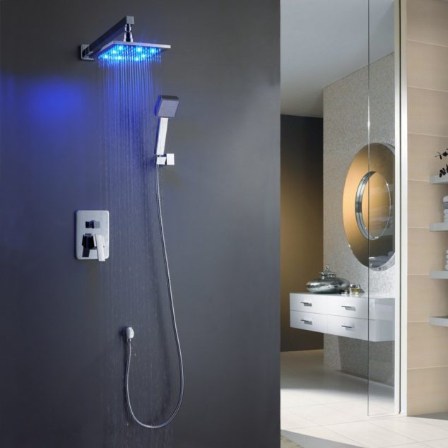 Exclusive Bathroom LED Lighting to Make your day Bathroom Shower Tile Ideas Luxury Overhead Wall Mounted Waterfall Rain Shower Heads With Led Vanity Lighting And Manually Handled Rain Shower Heads 634x634 Exclusive Bathroom LED Lighting to Make your day