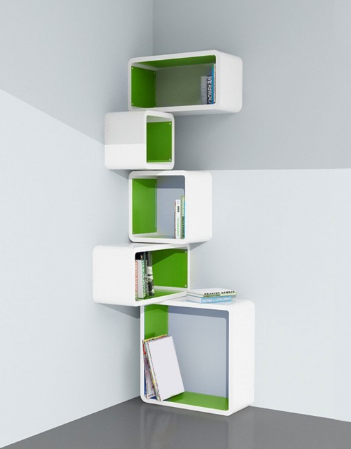 Modular Corner Cube Wall Shelf M in white and Green 510x652 15 Impressive Corner Wall Shelves