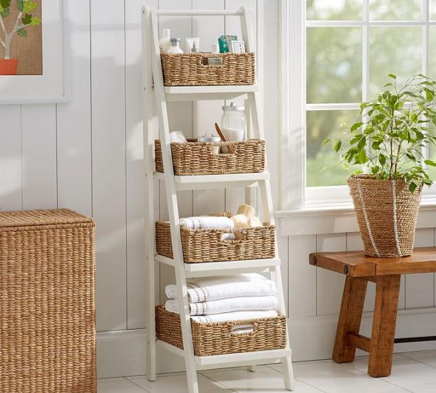 ainsley ladder floor storage with baskets o 634x571 15 of The Most Creative Bathroom Towel Storage